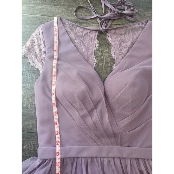 Lavender Bridesmaid/Prom Lace Sleeve V Neck Dress - FOR HER AND FOR HIM - Picture 8 of 11